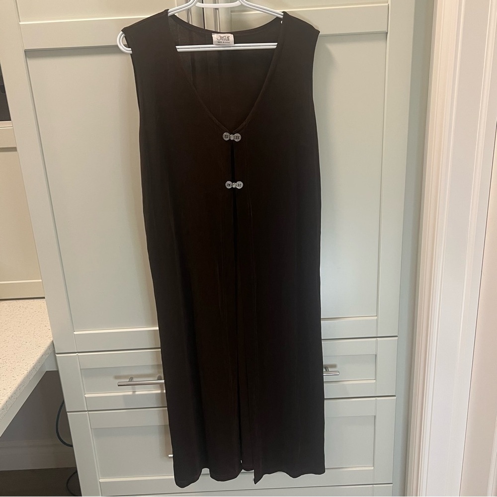 JOSTAR Two Piece Stretchy Brown Dress and OverDress Women's Size Medium - Picture 11 of 12